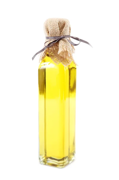 Bottiglia di olio vegetale isolata su fondo bianco . — Foto Stock