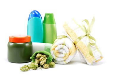 havlular, sabunlar ve atlama beyaz b Spa ya da banyo kavramı