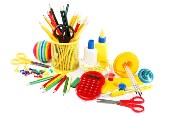 kantoor en student accessoires geïsoleerd op een witte achtergrond. b
