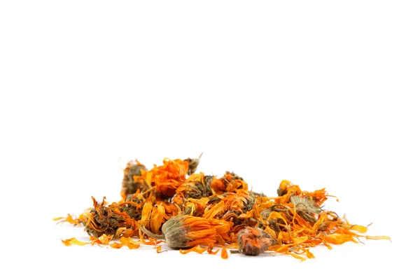 Herbs. Dried calendula or pot marigold flowers isolated on white — Stock Photo, Image