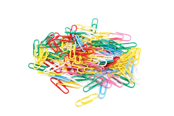 Colored paper clips isolated on white background. Stock Picture