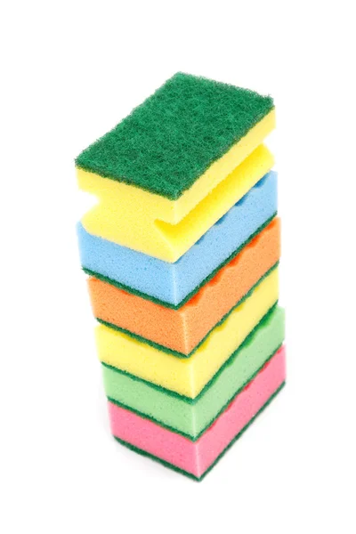 Stack of cleaning sponges on a white background. — Stock Photo, Image