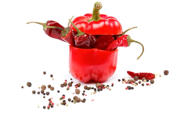 Röd paprika och kryddor på en vit bakgrund. — Stockfoto
