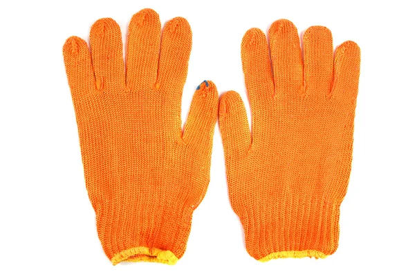 白い背景に隔離されたオレンジ作業手袋. — ストック写真