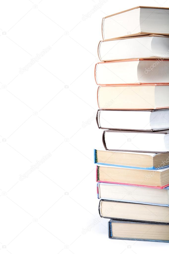 A stack of books on a white background.