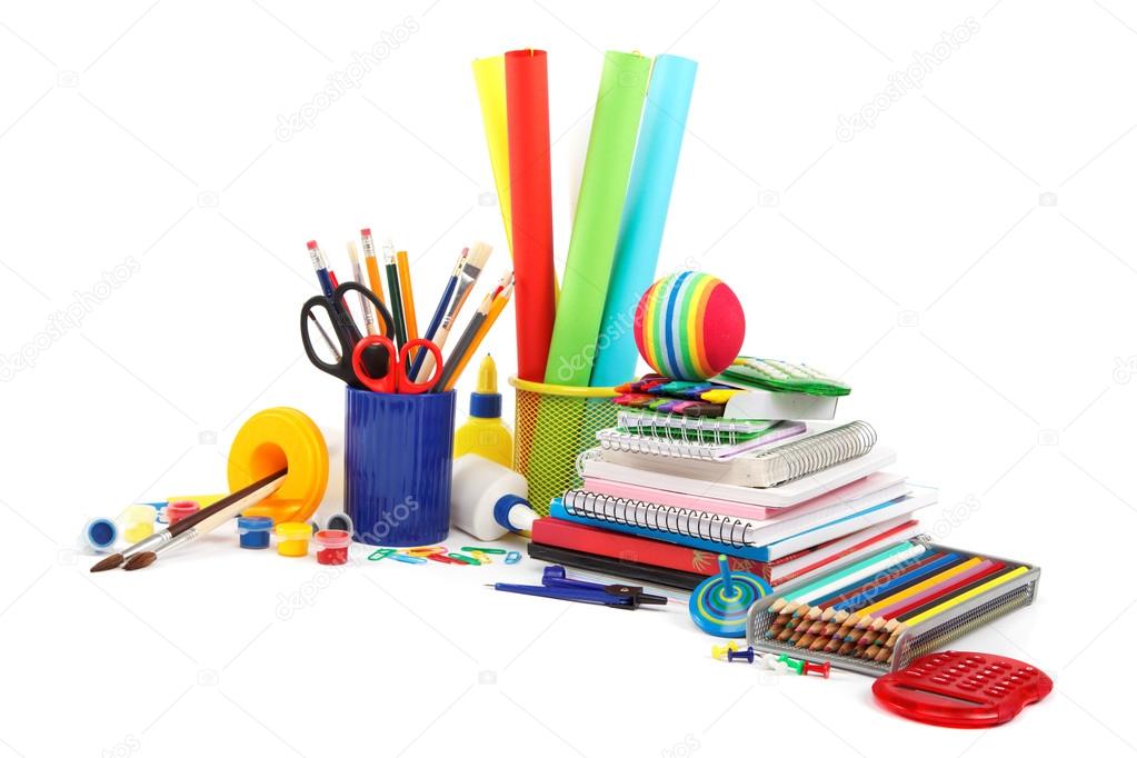 School and office supplies on white background. Back to school.