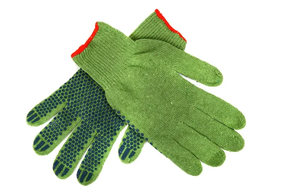 孤立在白色背景上的绿色工作手套. — 图库照片