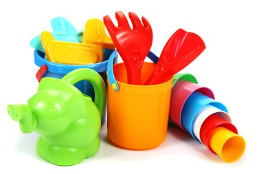 Oyuncak koleksiyonu beyaz arkaplanda izole edildi.