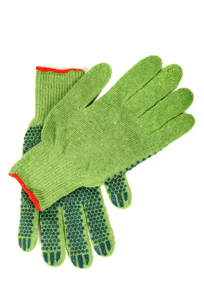 Gants de travail verts isolés sur fond blanc . — Photo