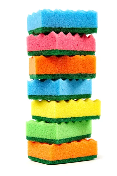 Stack of cleaning sponges on a white background. — Stock Photo, Image