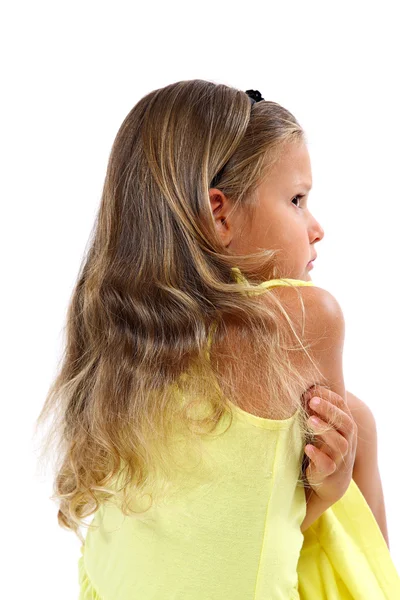 Portrait of a sad sweet little girl from back. — Stock Photo, Image