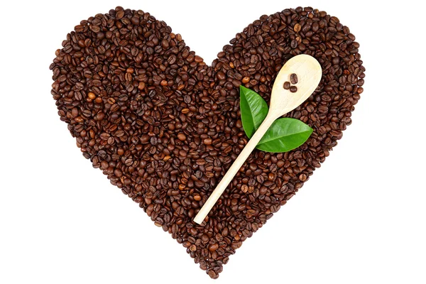 Heart made from coffee beans on white background. — Stock Photo, Image