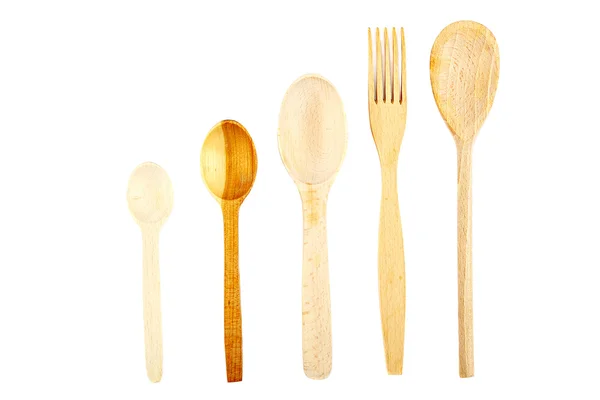 Wooden kitchen utensils on white background. — Stock Photo, Image