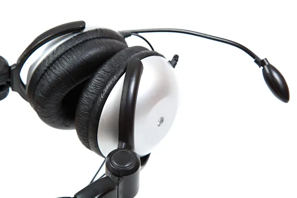 Kopfhörer mit Mikrofon isoliert auf weißem Hintergrund. — Stockfoto