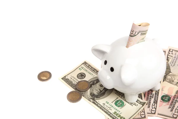 Piggy bank with banknotes. — Stock Photo, Image