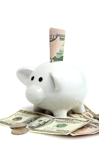 Piggy bank with banknotes. — Stock Photo, Image