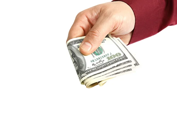 Banknoten in der Hand auf weißem Hintergrund. — Stockfoto