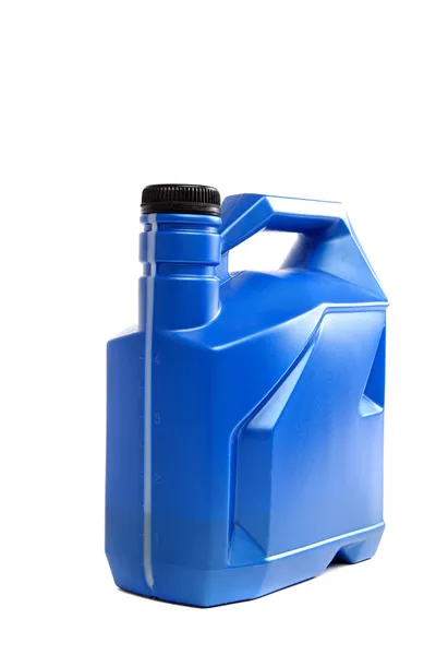 Blauer Plastikkanister auf weißem Hintergrund. — Stockfoto
