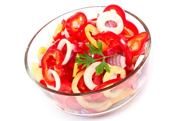 Fresh vegetable salad in a glass dish. — Stock Photo, Image