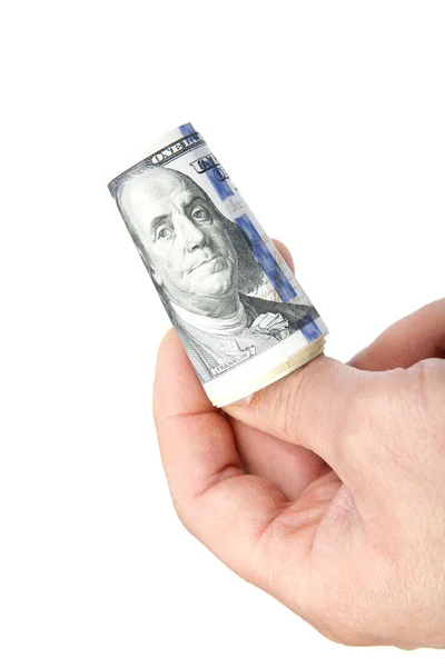 Money american hundred dollar bills in hand. — Stock Photo, Image