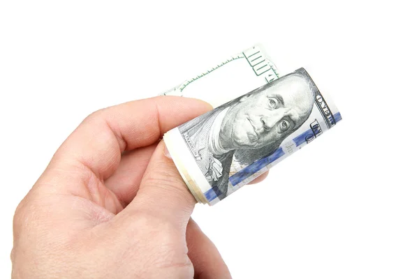 Money american hundred dollar bills in hand. — Stock Photo, Image