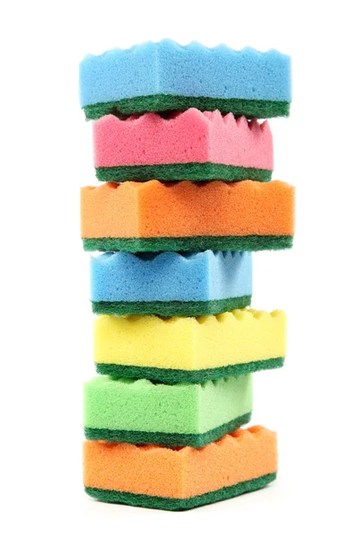 Stack of cleaning sponges on a white background. — Stock Photo, Image