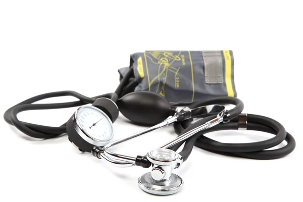 Medical stethoscope and sphygmomanometer isolated on a white bac — Stock Photo, Image