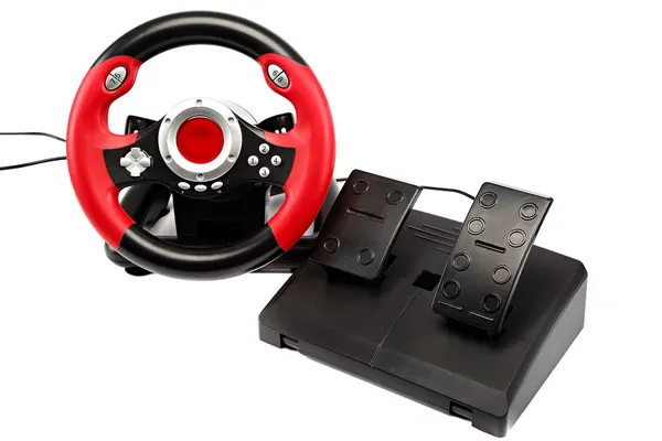 Game console with a steering wheel and pedals. — Stock Photo, Image