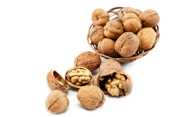 Walnuts isolated on white background.