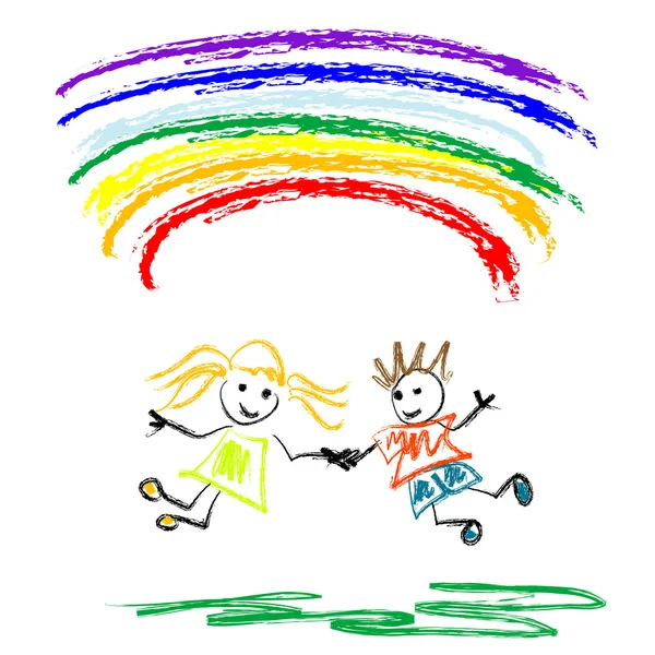 Kids under rainbow — Stock Vector