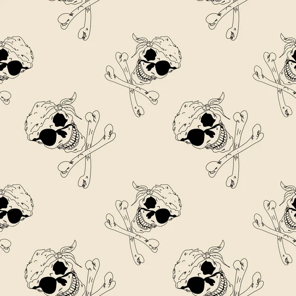 海賊の頭蓋骨のシームレスなパターン — ストックベクタ