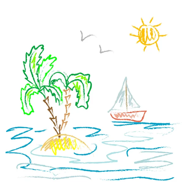 Paysage marin doodle — Image vectorielle
