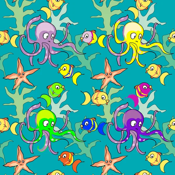 Undersea doodles seamless pattern — Stock Vector