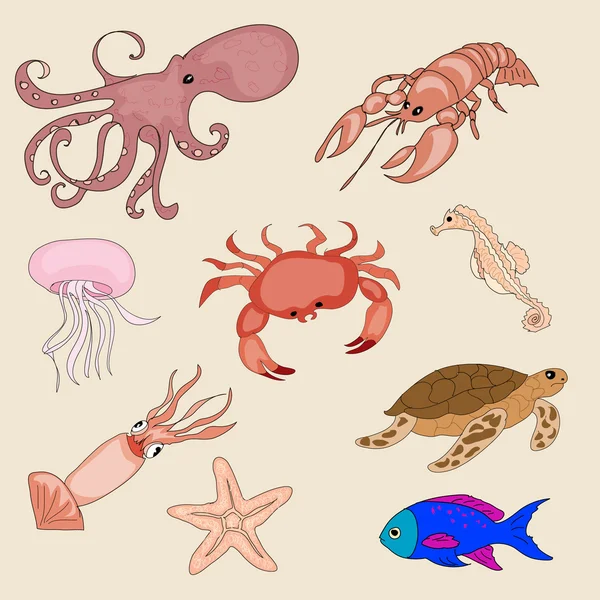 Set of sea animals — Stock Vector