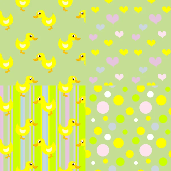 Set of seamless baby duck patterns — Stock Vector