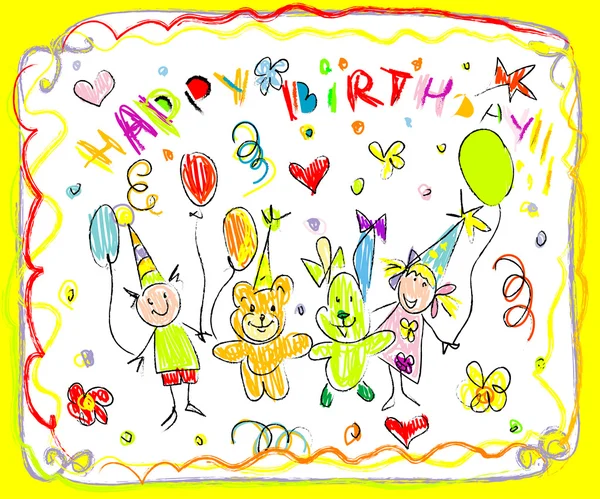 Birthday Party Doodles Card — Stock Vector