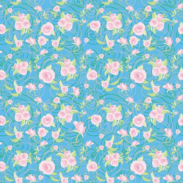 Rose patrón sin costuras en azul — Archivo Imágenes Vectoriales