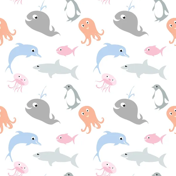 Sea Animals seamless pattern — Stock Vector