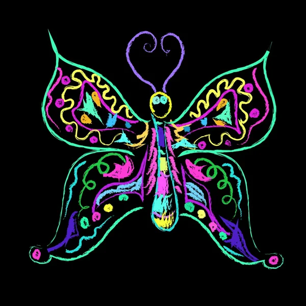 Mariposa colorida Tiza garabato — Vector de stock