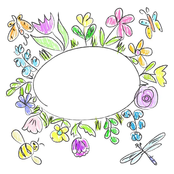 Marco floral de verano doodle — Vector de stock