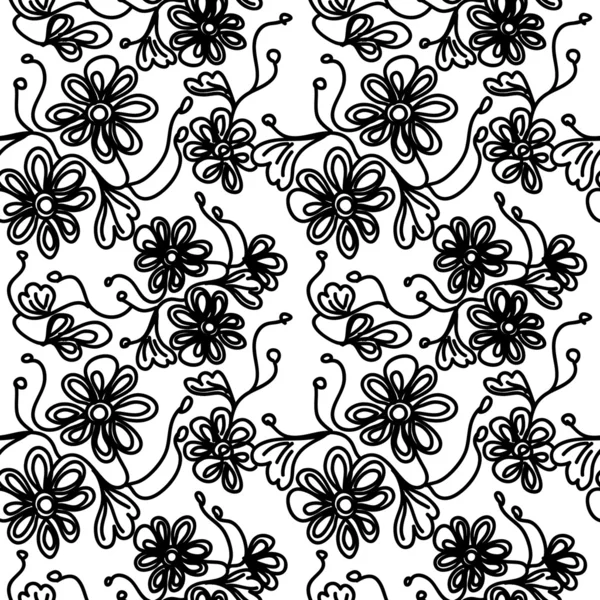 Μαύρο και άσπρο floral χωρίς ραφή μοτίβο — Διανυσματικό Αρχείο