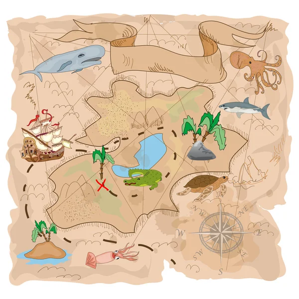 Mappa di Treasure Island — Vettoriale Stock