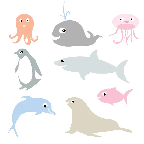 Juego de animales marinos — Vector de stock