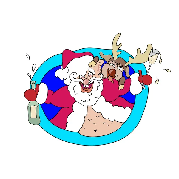醉酒的圣诞老人和鹿 — 图库矢量图片