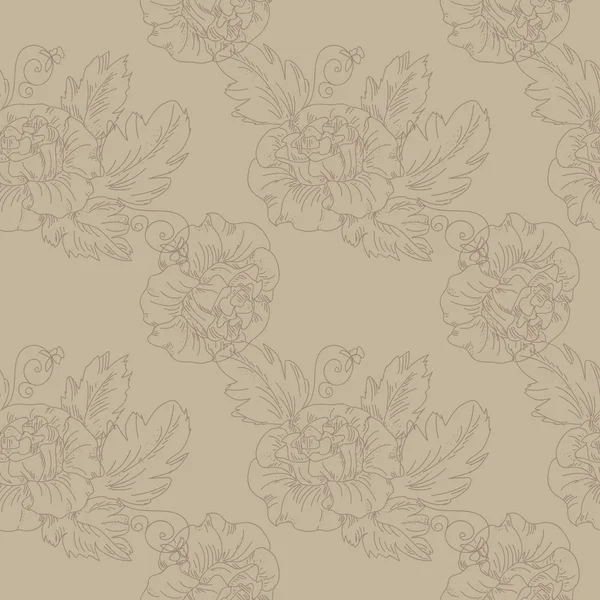 Brown Monochrome Flowers seamless Pattern — Stock Vector