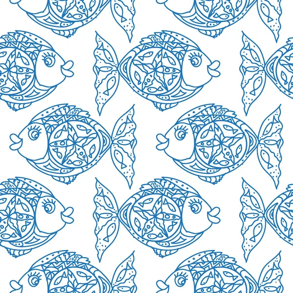 モノクロ魚のシームレスなパターン — ストックベクタ