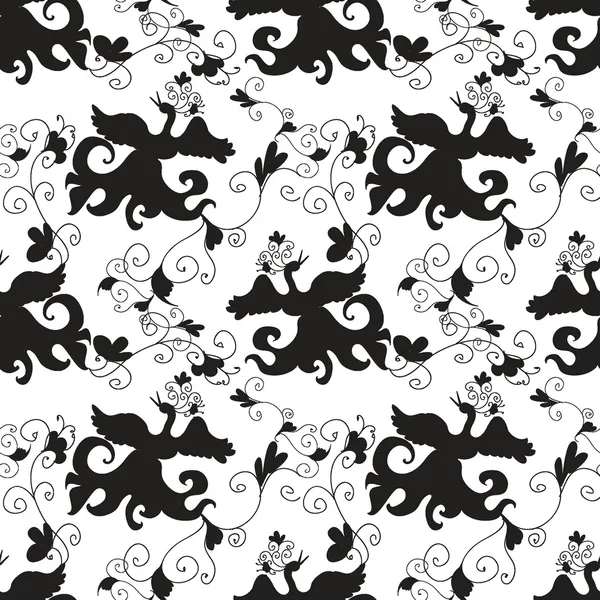 Pájaros patrón inconsútil monocromo — Vector de stock