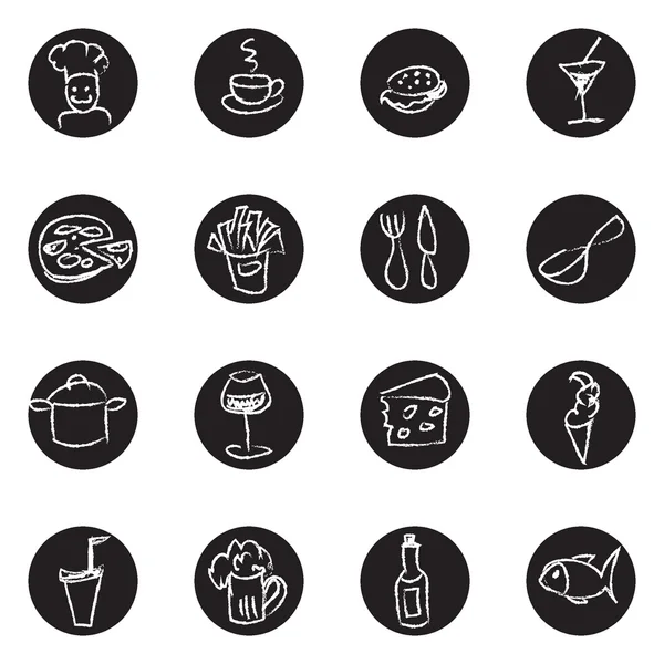 yiyecek ve içecek tebeşir simgeler kümesi doodles