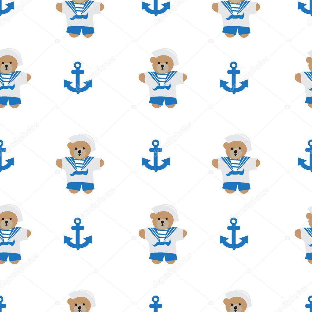 Navy anchor and  bear  seamless pattern