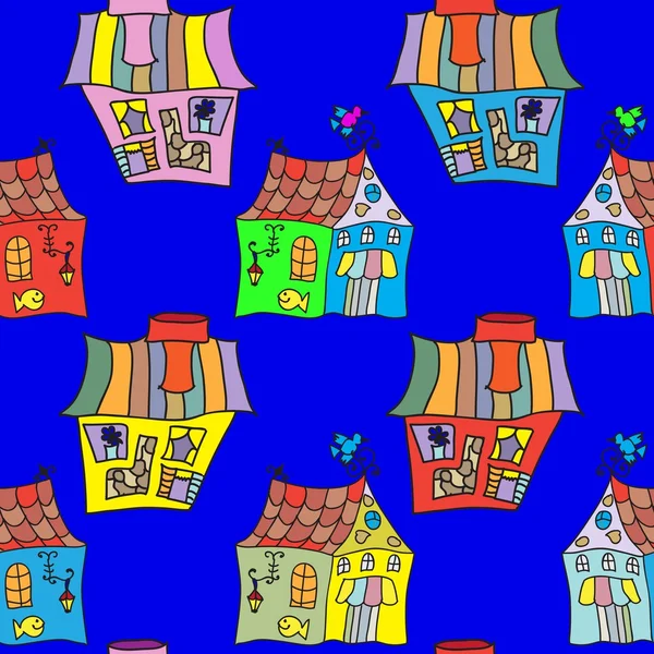 Houses doodles seamless pattern — Stock Vector